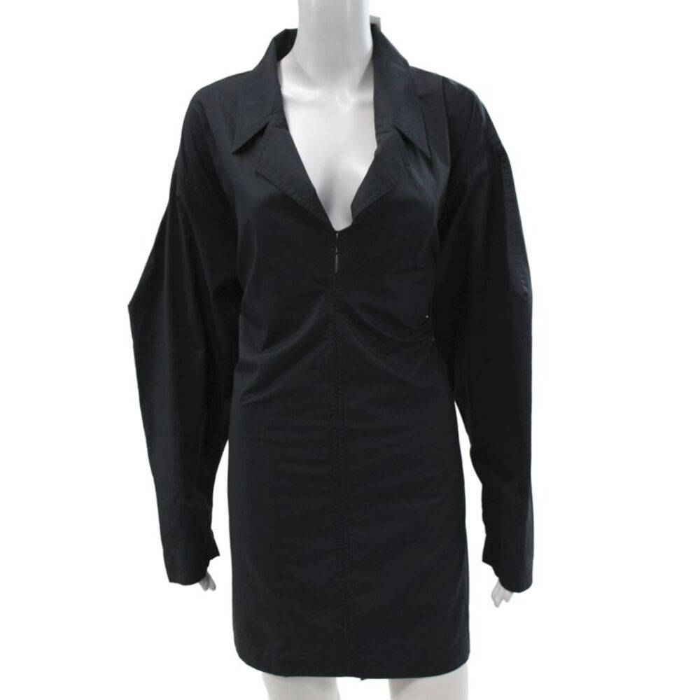 L Academie Womens Black Collared Long Sleeve Shirt Dress Tie Waist Size L